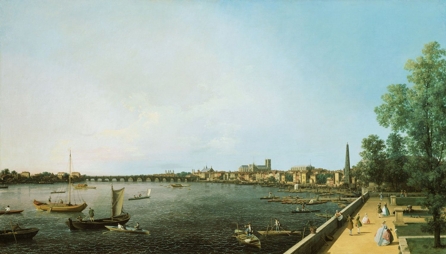 London: The Thames from Somerset House Terrace towards Westminster, vintage artwork by Canaletto, 12x8" (A4) Poster