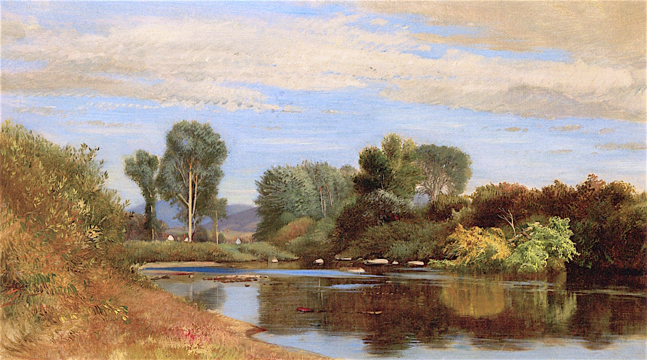 Lake Reflections, Clouds in Blue Sky, vintage artwork by Aaron Draper Shattuck, 12x8" (A4) Poster