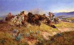 Buffalo Hunt No.40, vintage artwork by Charles Marion Russell, 12x8" (A4) Poster