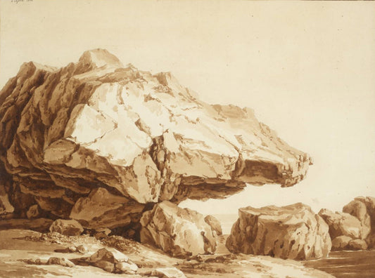 A Rock on the Shore, vintage artwork by Jakob Philipp Hackert, 12x8" (A4) Poster