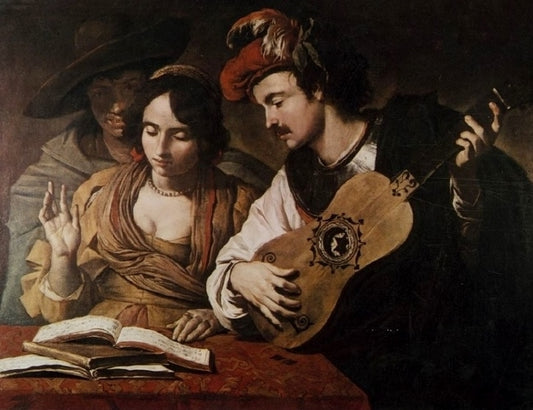 Musical company, vintage artwork by Attributed to Caravaggio, 12x8" (A4) Poster