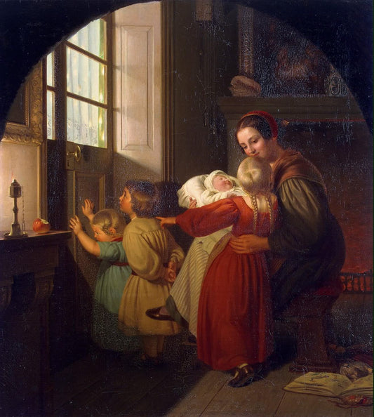Children Expecting the Christmas Feast, vintage artwork by Theodor Hildebrandt, A3 (16x12") Poster Print