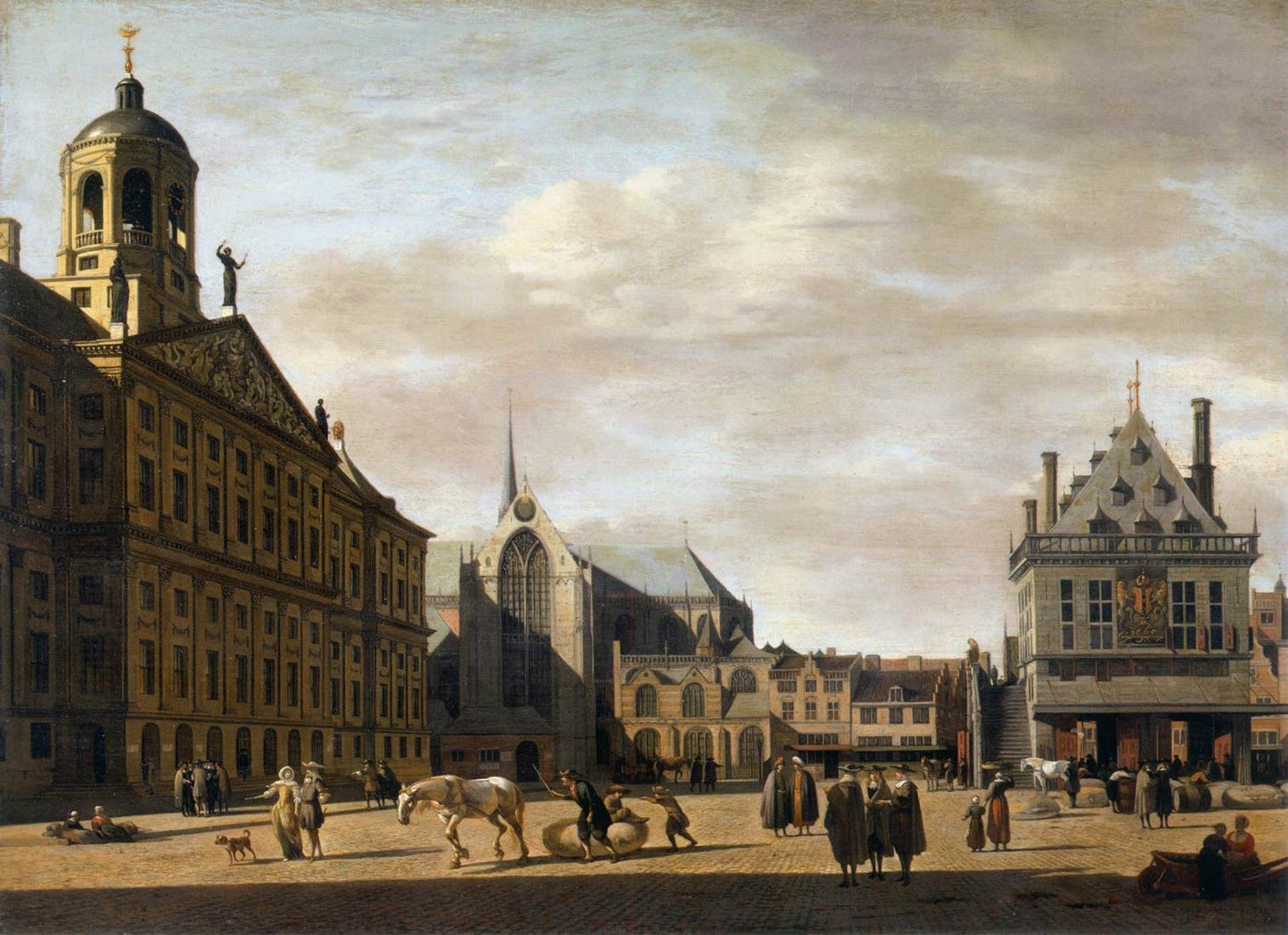 Amsterdam, Dam Square Looking North, vintage artwork by Gerrit Adriaensz.Berckheyde, 12x8" (A4) Poster