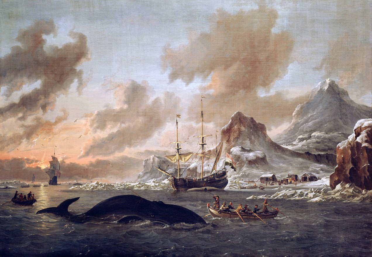Dutch Whalers near Spitsbergen, vintage artwork by Abraham Jansz. Storck, 12x8" (A4) Poster