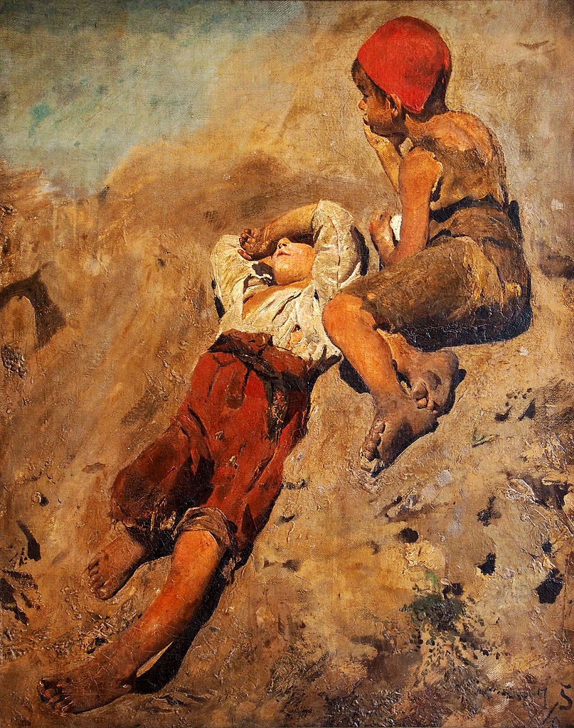 Italian Children, vintage artwork by Franz von Lenbach, 12x8" (A4) Poster