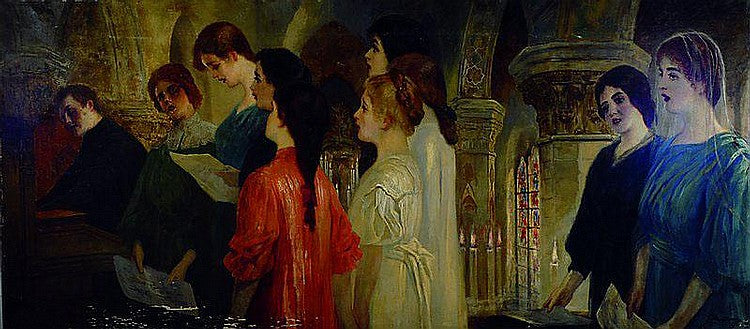 The Church Singers, vintage artwork by Ernst Friedrich Hausmann, 12x8" (A4) Poster
