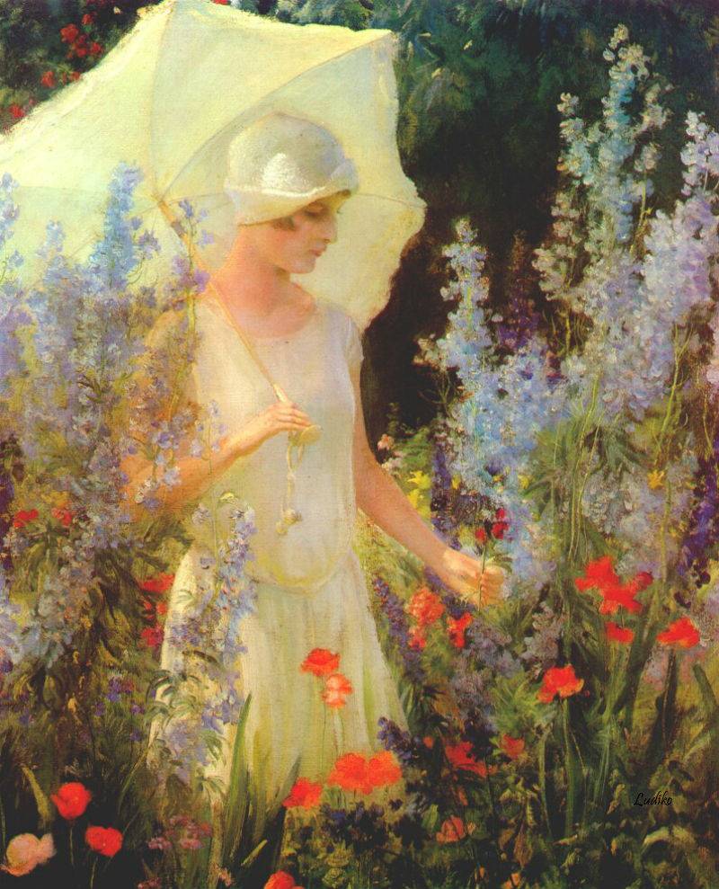 Blue Delphiniums by Charles Courtney Curran,A3(16x12")Poster