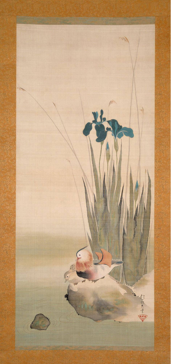 Iris and Mandarin Ducks, vintage artwork by Sakai Hōitsu, 12x8" (A4) Poster
