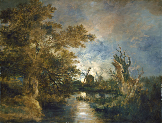 Moonlight on the Yare, vintage artwork by John Crome, 12x8" (A4) Poster