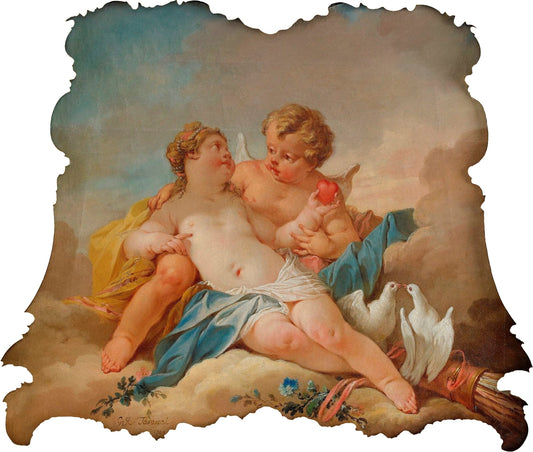 Allegory of Love, Cupid and a Litle Girl Holding a Heart, vintage artwork by Guillaume Thomas Taraval, 12x8" (A4) Poster