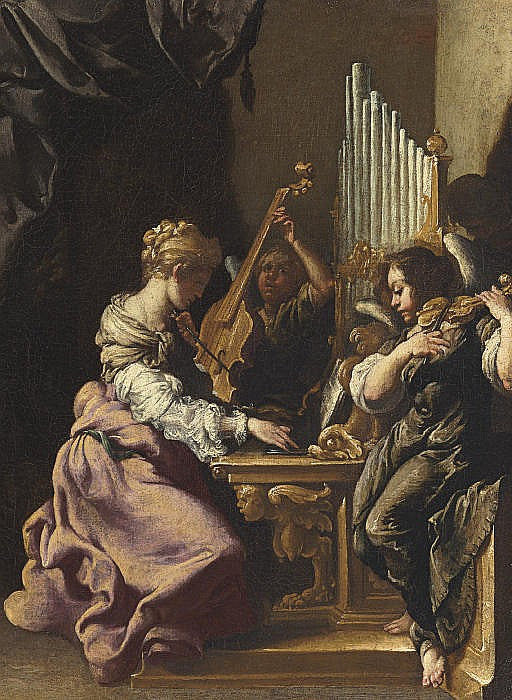 Saint Cecilia in concert with angels, vintage artwork by Luigi Miradori, 12x8" (A4) Poster
