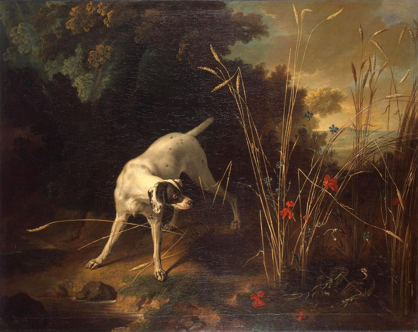 Dog Pointing a Partridge, vintage artwork by Jean-Baptiste Oudry, 12x8" (A4) Poster