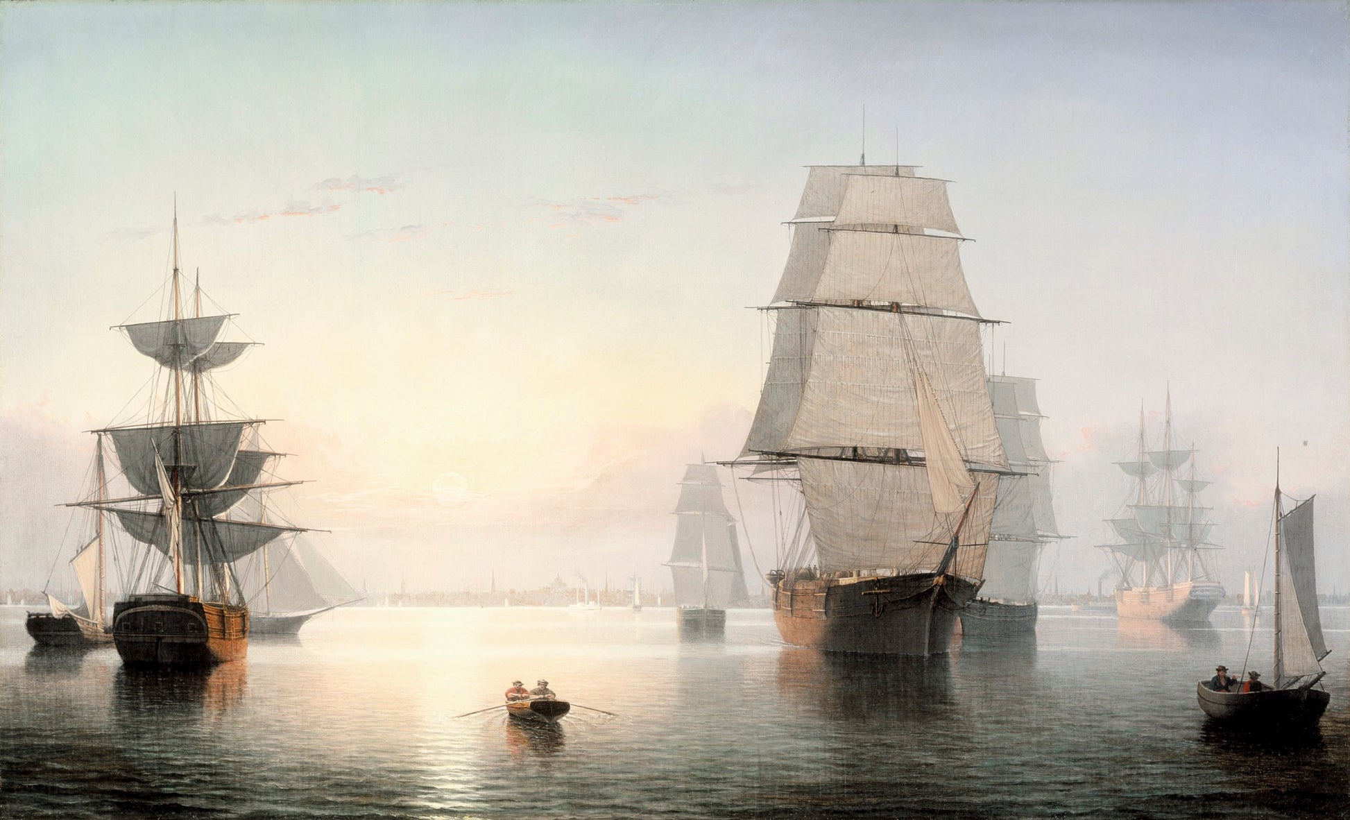 Boston Harbor, Sunset, vintage artwork by Fitz Henry Lane, A3 (16x12") Poster Print