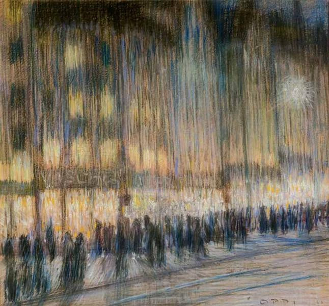 Street in Vienna, vintage artwork by Ubaldo Oppi, 12x8" (A4) Poster