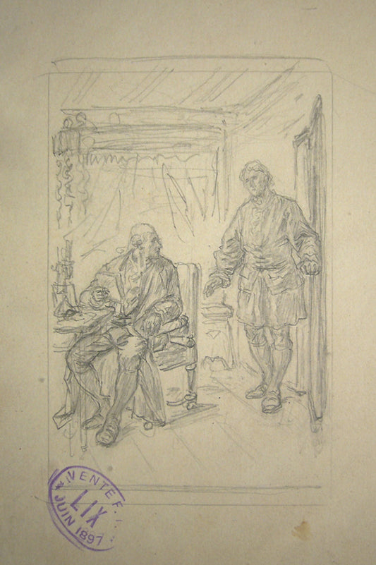 The letter (sketch for an illustration for a Scottish story), vintage artwork by Frederic Theodore Lix, 12x8" (A4) Poster