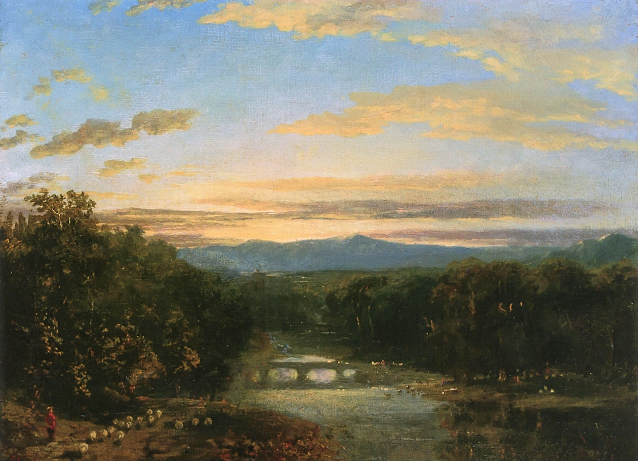 Herding the Sheep by  a River, vintage artwork by John Frederick Kensett, A3 (16x12") Poster Print