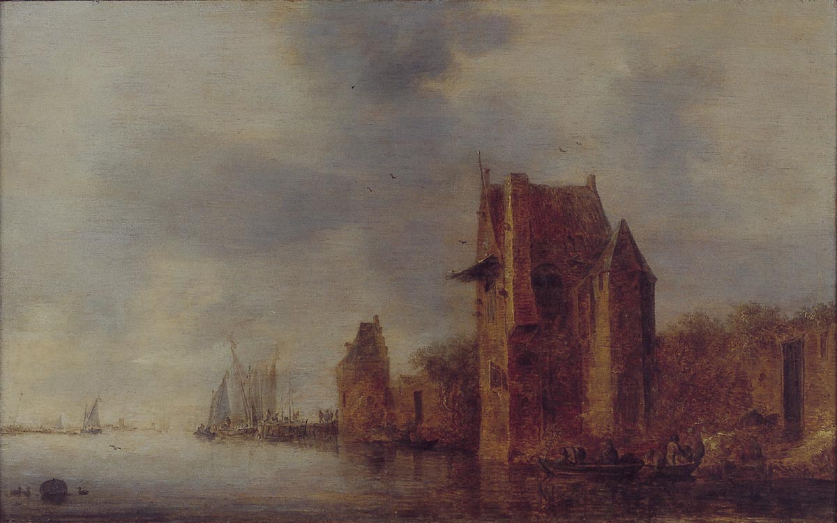 City Wall and Two Towers on a River, vintage artwork by Jan van Goyen, 12x8" (A4) Poster