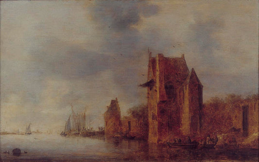 City Wall and Two Towers on a River, vintage artwork by Jan van Goyen, 12x8" (A4) Poster