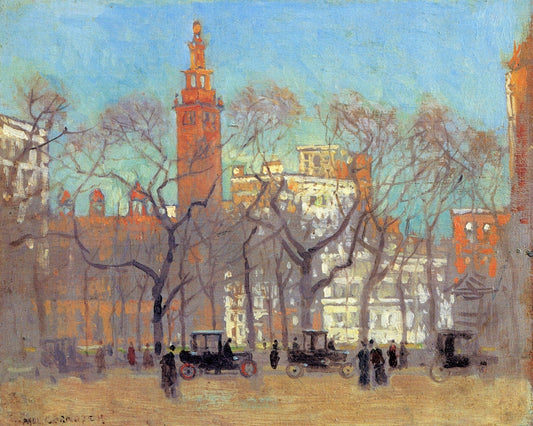 Madison Square on a Sunny Day, vintage artwork by Paul Cornoyer, 12x8" (A4) Poster