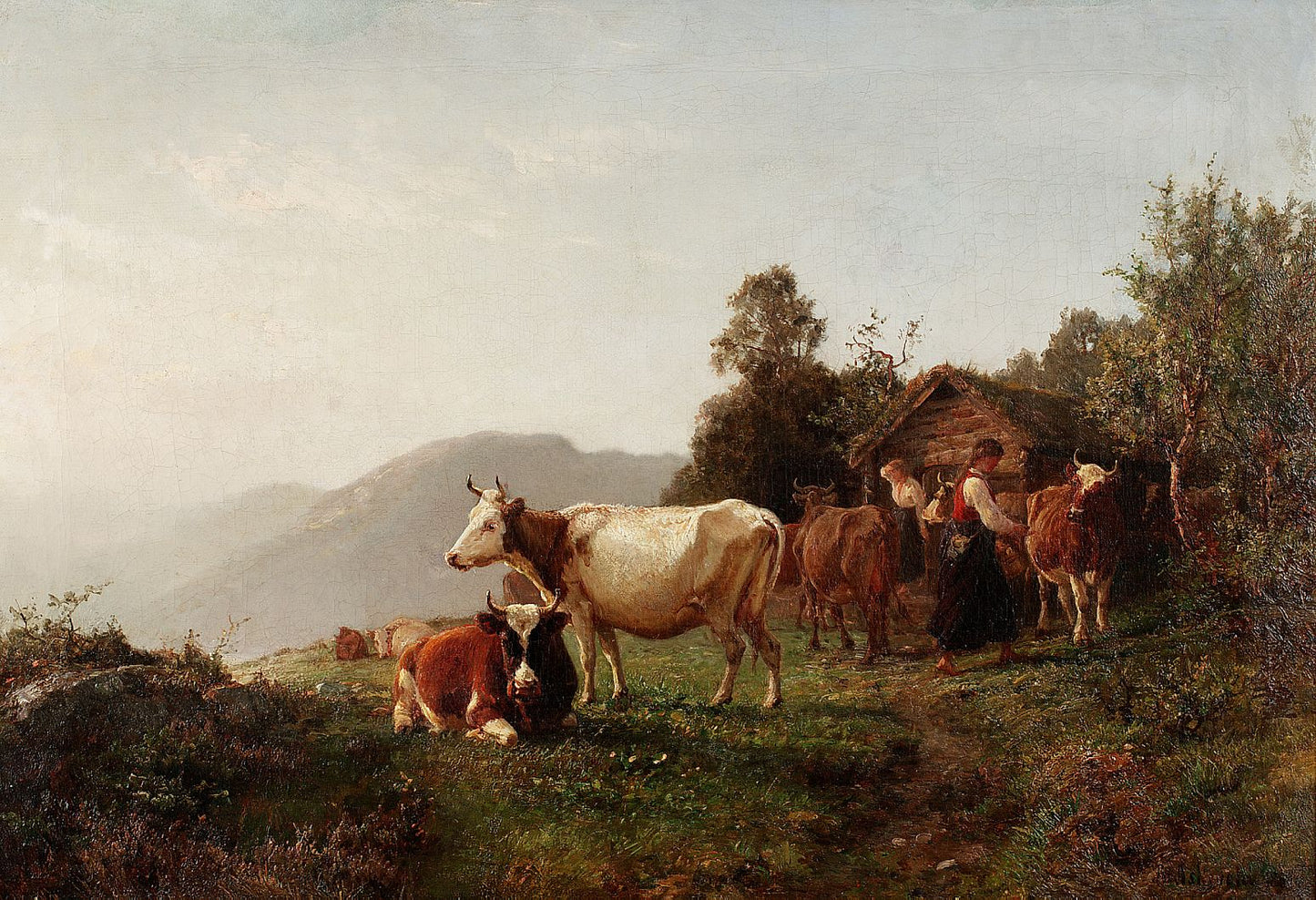 Summer Landscape with Cows, vintage artwork by Anders Monsen Askevold, 12x8" (A4) Poster