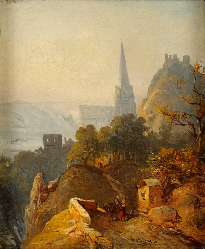 View of Oberwesel Overlooking the Church of Our Lady and Schoenburg, vintage artwork by Carl Hilgers, A3 (16x12