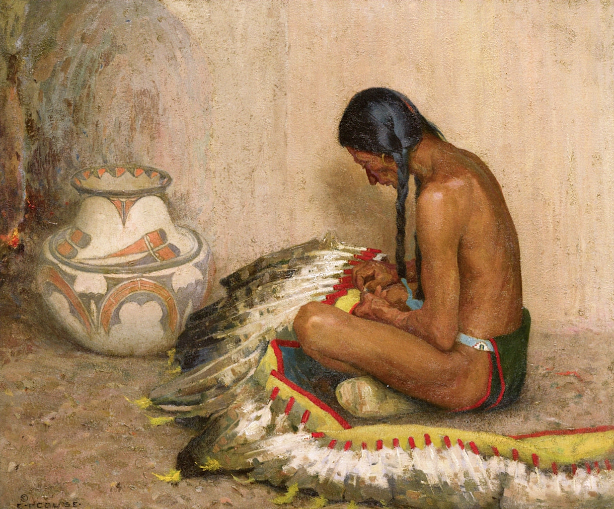 Mending the War Bonnet by Eanger Irving Couse,A3(16x12")Poster