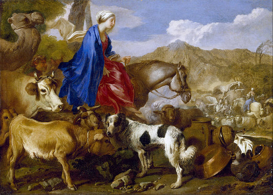 The Journey of Rebecca, vintage artwork by Giovanni Castiglione, 12x8" (A4) Poster