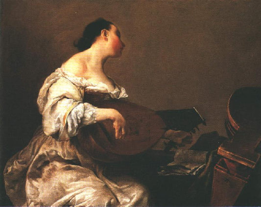 Woman Playing a Lute, vintage artwork by Giuseppe Maria Crespi, 12x8" (A4) Poster