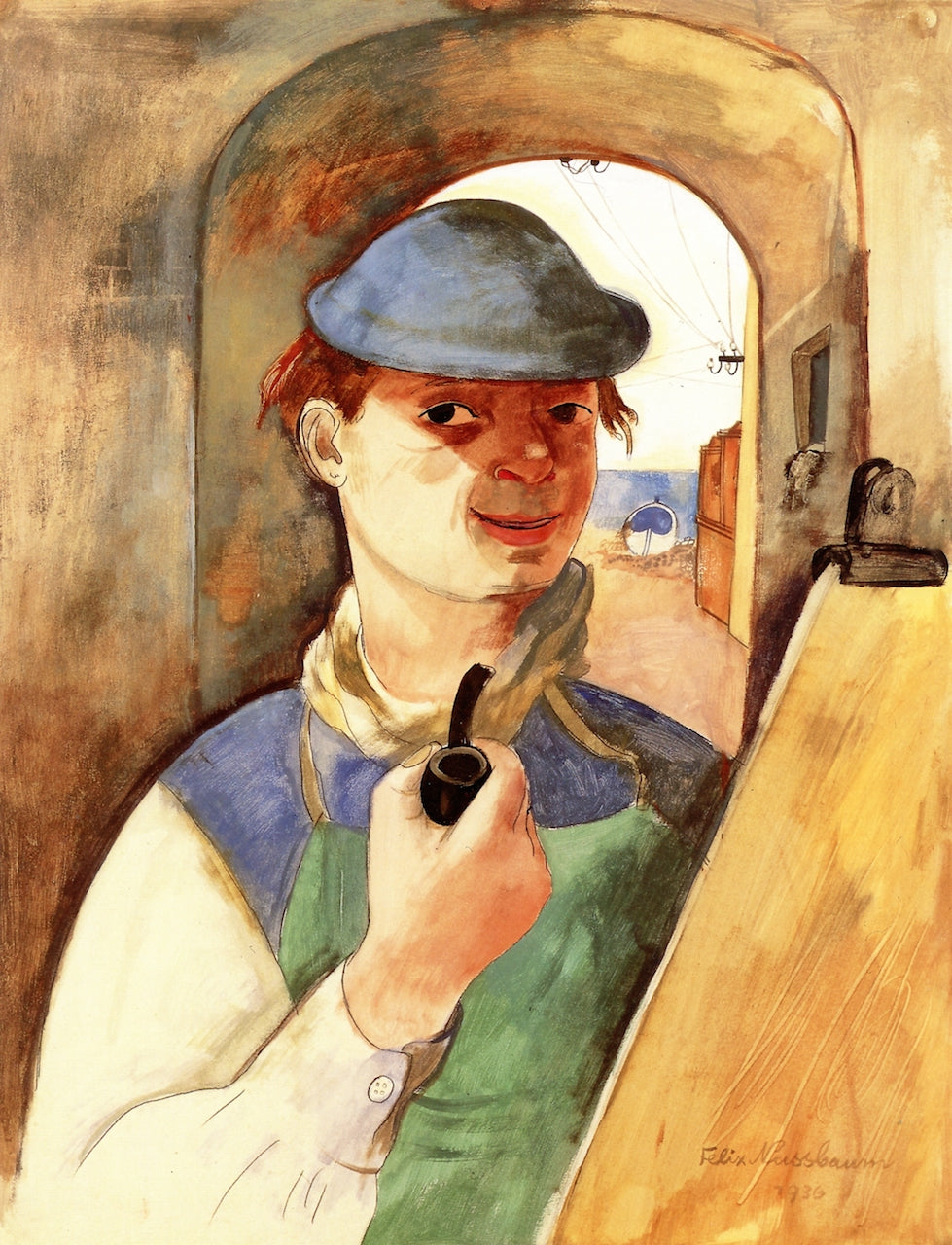 Self-Portrait under an Archway, vintage artwork by Felix Nussbaum, 12x8" (A4) Poster
