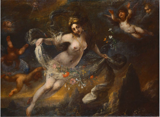 Aurora surrounded by  genii, vintage artwork by Cecco Bravo, 12x8" (A4) Poster