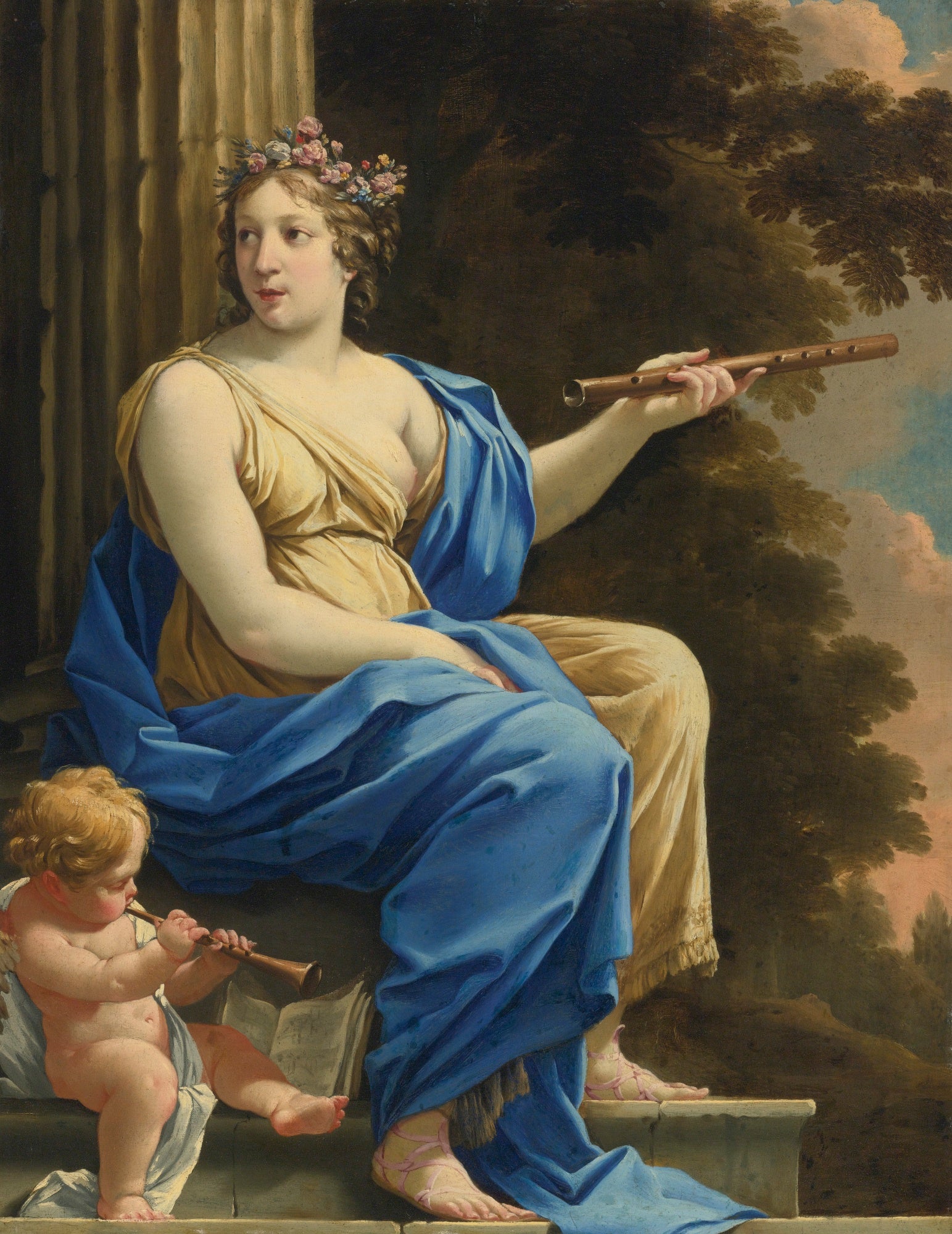 Euterpe, vintage artwork by Simon Vouet, 12x8" (A4) Poster
