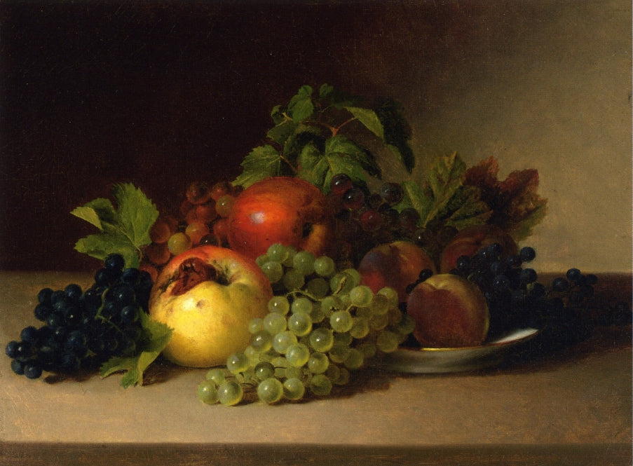 Still Life with Apples and Grapes, vintage artwork by James Peale, 12x8" (A4) Poster