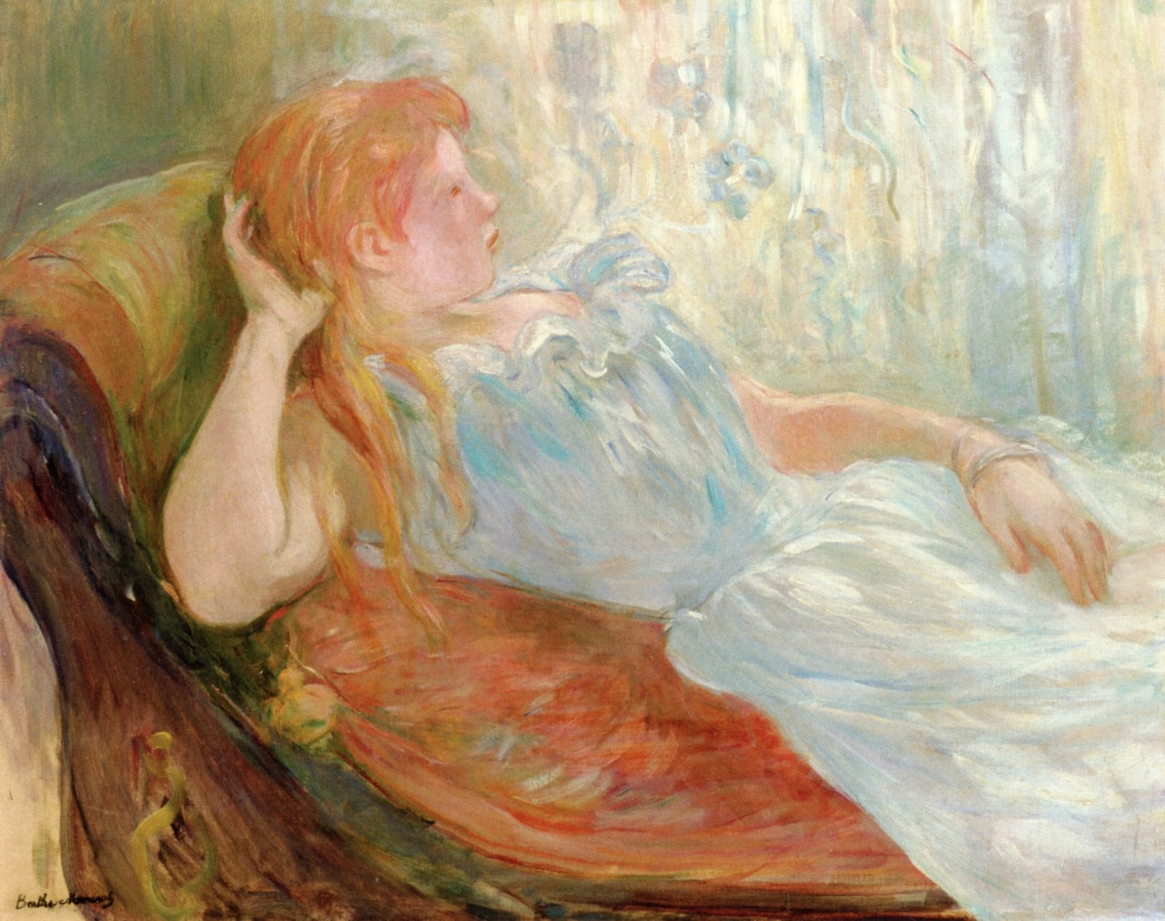 Girl Lying Down, vintage artwork by Berthe Morisot, 12x8" (A4) Poster