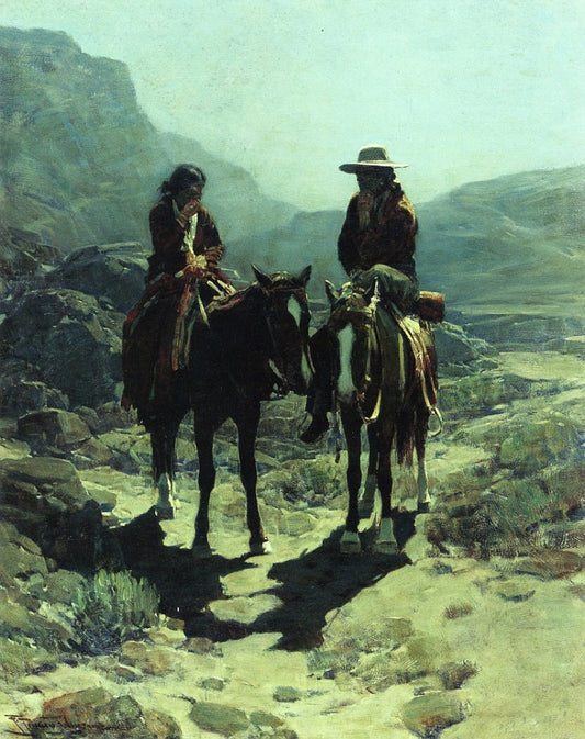 Two Figures at Dusk, vintage artwork by Frank Tenney Johnson, 12x8" (A4) Poster