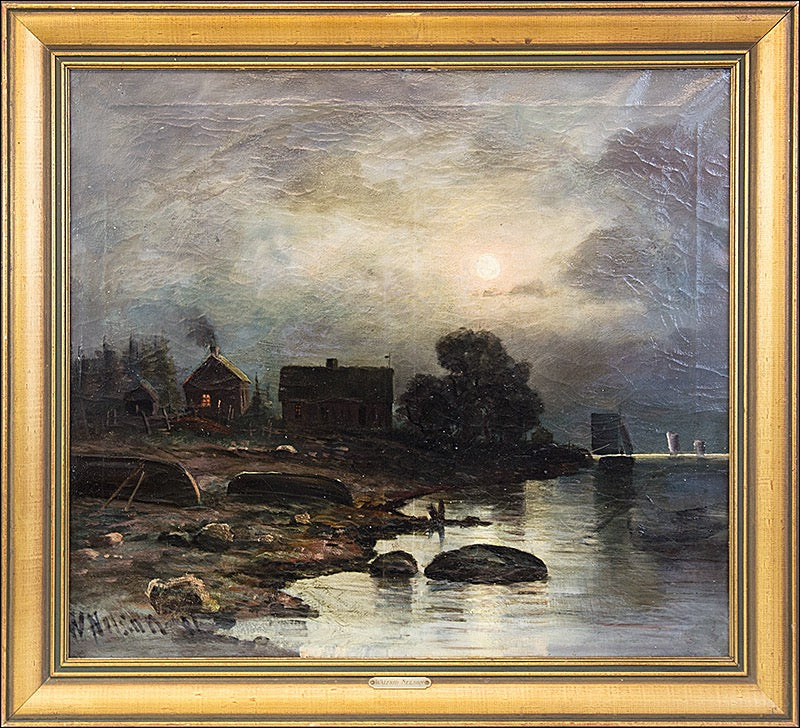 Moonlit Night, vintage artwork by Valfrid Nelson, 12x8" (A4) Poster