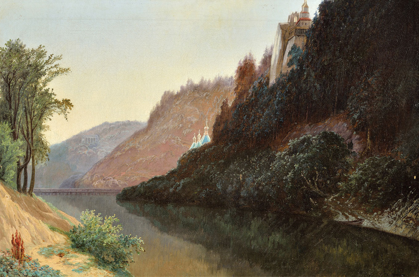 Landscape with a Monastery, vintage artwork by Gavriil Kondratenko, 12x8" (A4) Poster