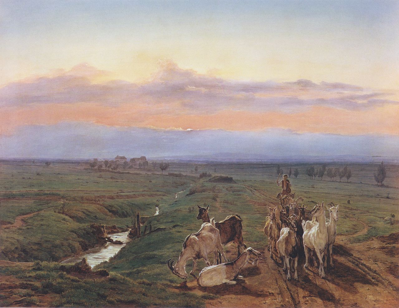 Evening Landscape with Goatherd, vintage artwork by Ferdinand Georg Waldmüller, A3 (16x12") Poster Print