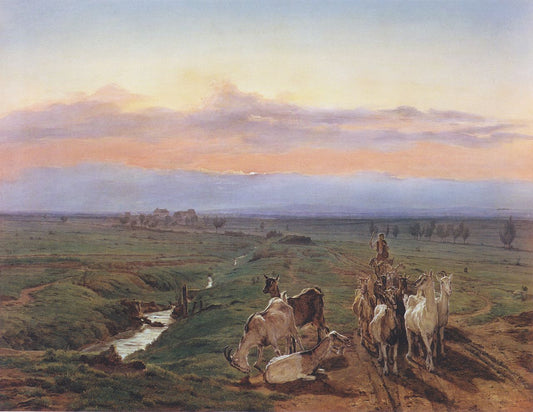 Evening Landscape with Goatherd, vintage artwork by Ferdinand Georg Waldmüller, A3 (16x12") Poster Print