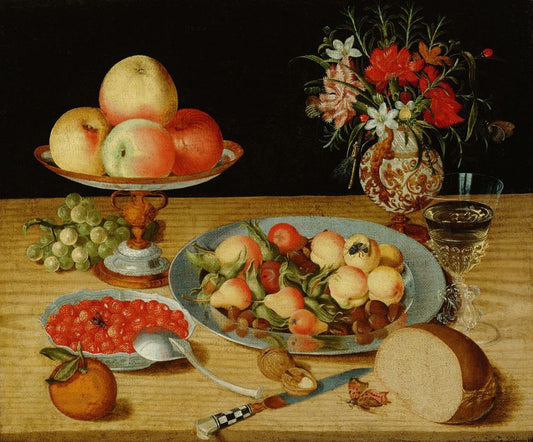 Still Life with Flowers, Wine Glass and Flowers, vintage artwork by Isaak Soreau, 12x8" (A4) Poster