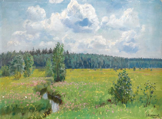 Grasslands of the Świsłocka Forest - Scorching June, vintage artwork by Stanislav Zhukovsky, 12x8" (A4) Poster
