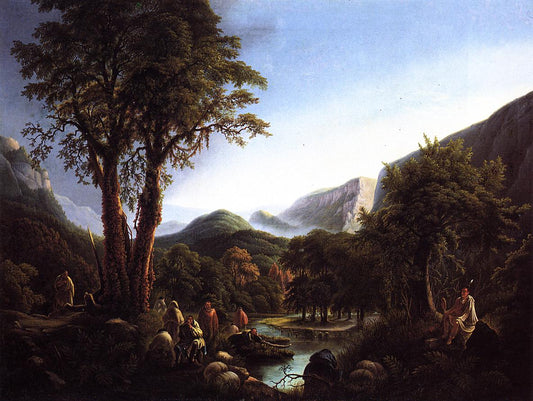 A Gathering of Indians in a Primeval Landscape, vintage artwork by Martin Andreas Reisner, A3 (16x12") Poster Print