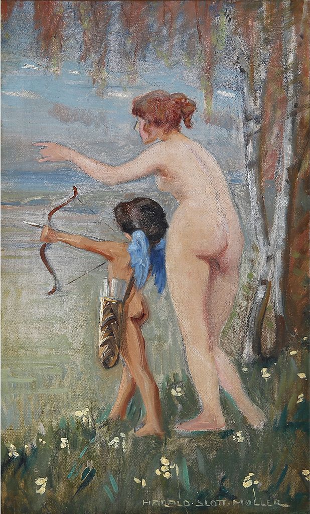 Cupid and Venus, vintage artwork by Harald Slott-Møller, 12x8" (A4) Poster
