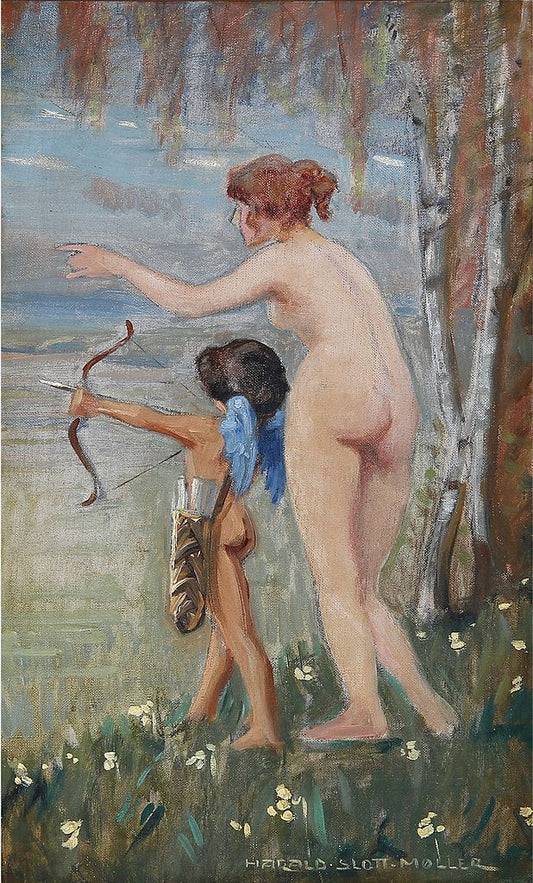 Cupid and Venus, vintage artwork by Harald Slott-Møller, 12x8" (A4) Poster