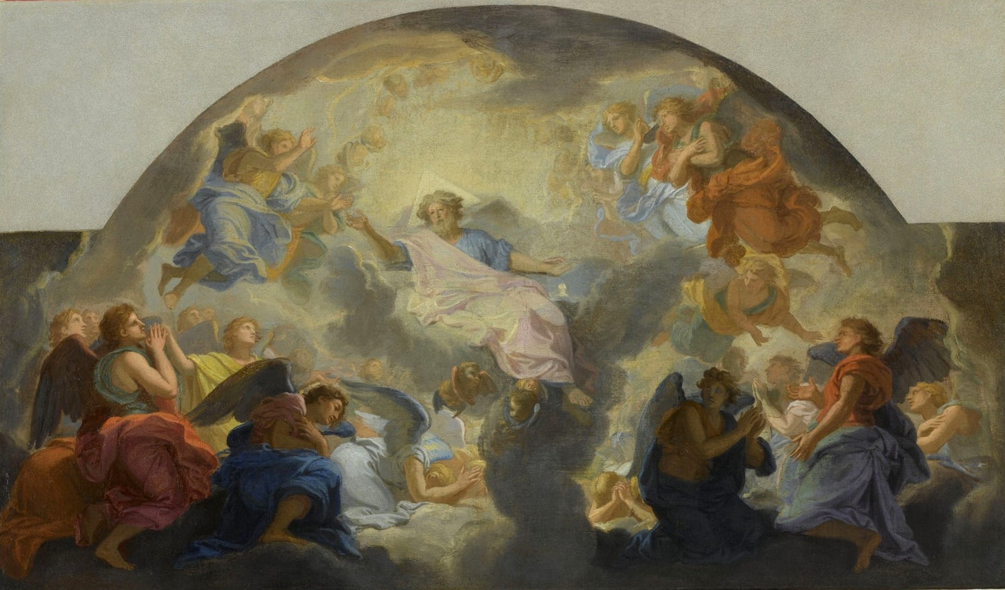 God the Father Worshipped by  Angels, vintage artwork by Charles Le Brun, 12x8" (A4) Poster