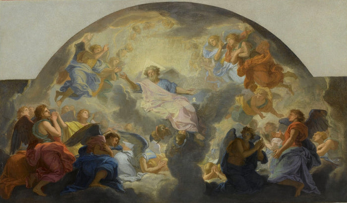 God the Father Worshipped by  Angels, vintage artwork by Charles Le Brun, 12x8