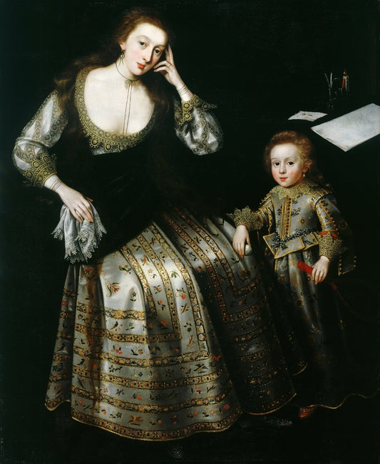 Portrait of Frances, Lady Willoughby  with Her Son Lord Francis, vintage artwork by Attributed to Paulus van Somer I, 12x8" (A4) Poster