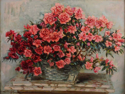 Basket of Roses, vintage artwork by Konstantin Westchilov, 12x8" (A4) Poster