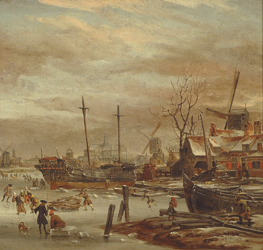 Winter Scene in Haarlem, vintage artwork by Abraham Jansz. Storck, 12x8" (A4) Poster