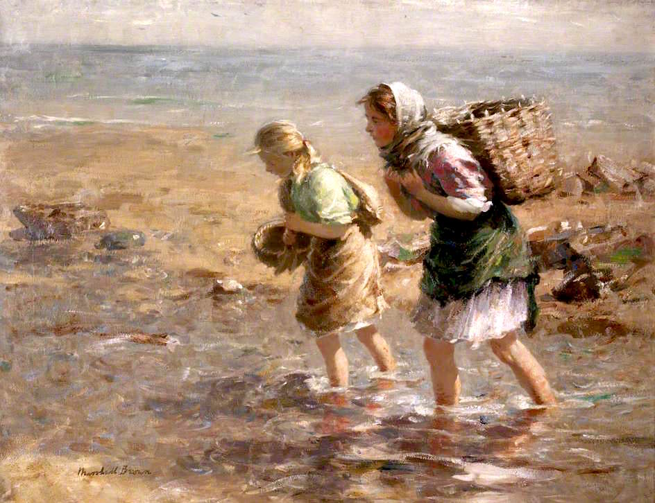 The Young Mussel Gatherers, vintage artwork by William Marshall Brown, R.S.A. R.S.W., 12x8" (A4) Poster