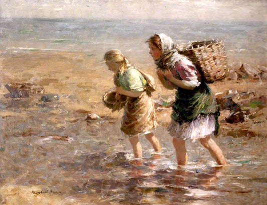 The Young Mussel Gatherers, vintage artwork by William Marshall Brown, R.S.A. R.S.W., 12x8" (A4) Poster